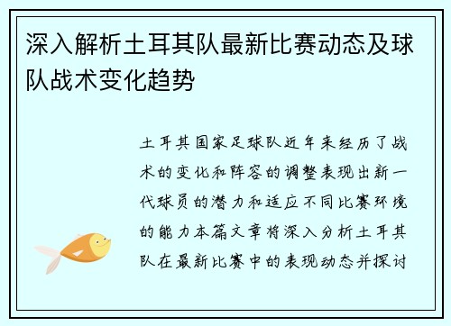 深入解析土耳其队最新比赛动态及球队战术变化趋势